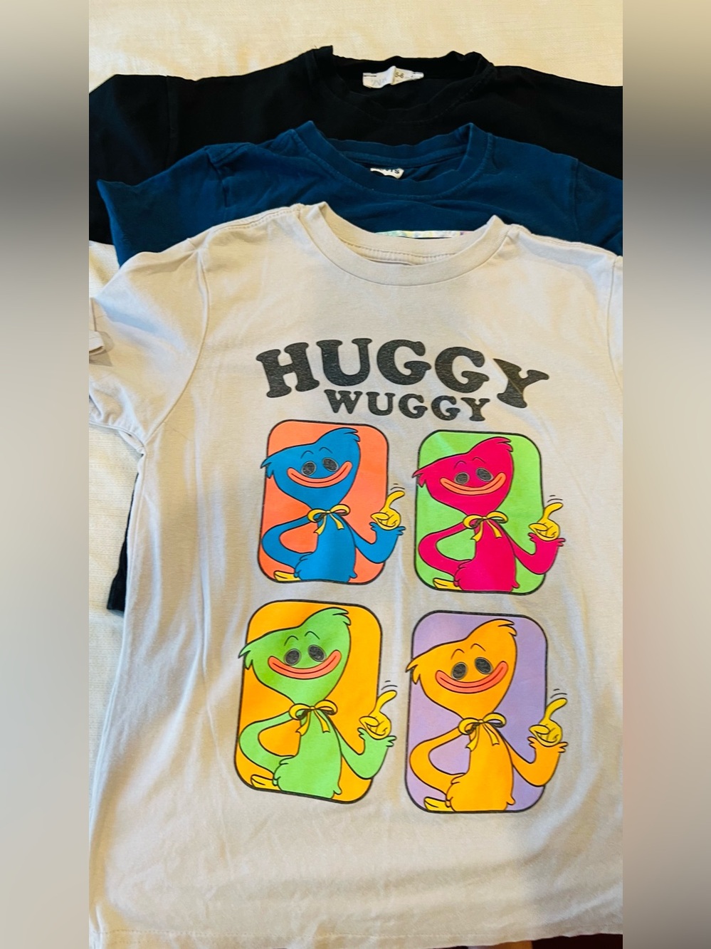 Huggy Wuggy Kids Graphic Tee -White, black& blue W Multicolor Print size 6 boys